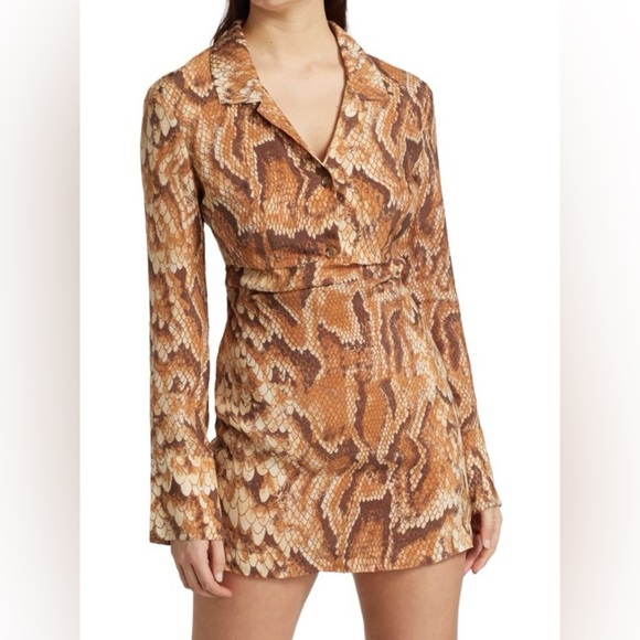New! NANUSHKA Tess Cutout Snake-Print Satin Mini Dress 🤎 XS NWT! - Picture 4 of 16